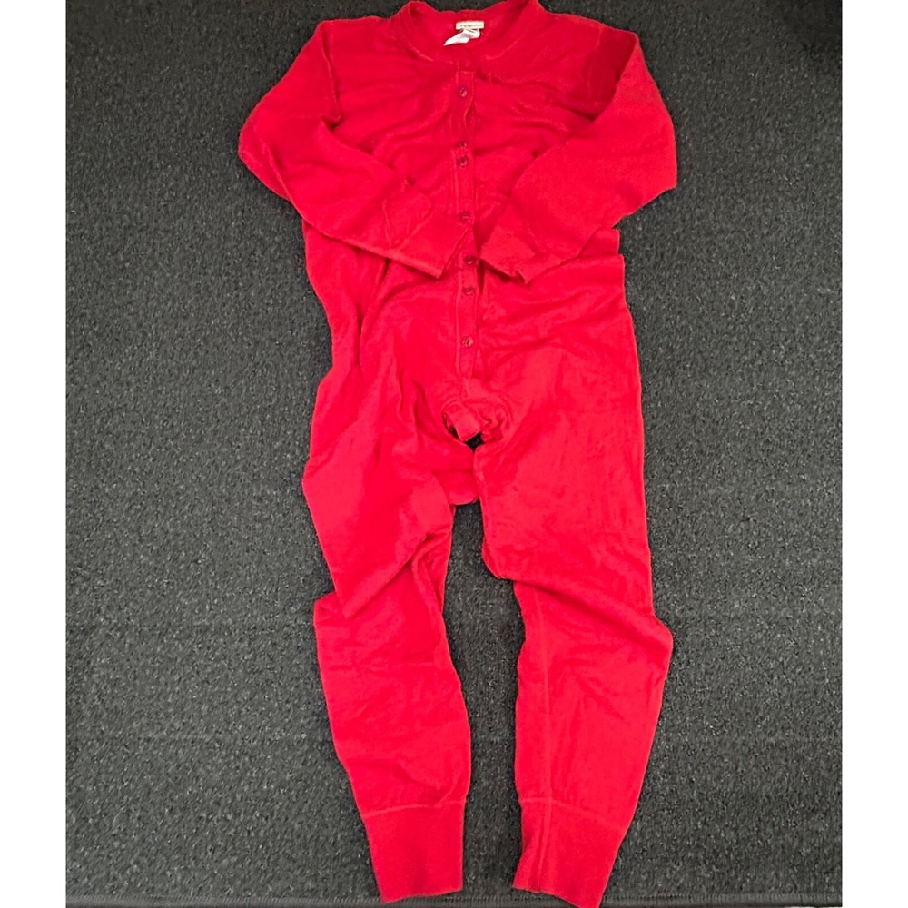 LL Bean Red Two Layer Wool Blend‎ Long Johns One Piece Pajamas Union 237916 sz L